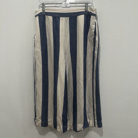 Madewell Huston Pants Womens Sz L Linen Blend Nautical Pocket Wide Leg Cropped - Picture 1 of 8